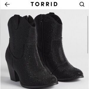 Torrid Embellished sequin black cowboy style western Booties size 11.5 new w/box